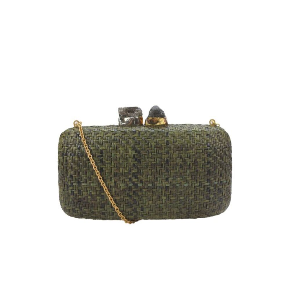 Kayu Womens Straw Woven Rock Closure Crossbody Shoulder Handbag Green